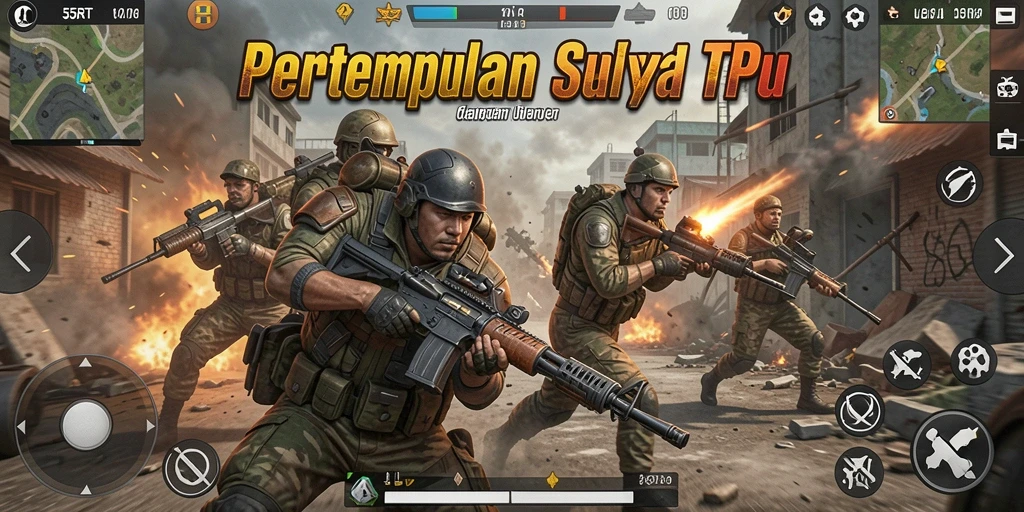 Tangkapan layar utama 55RT menampilkan aksi intens pertempuran TPS.