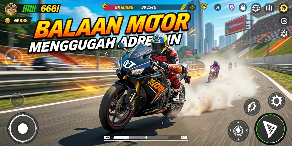 Screenshot gameplay 666I menampilkan balapan motor yang seru dan grafis menakjubkan.