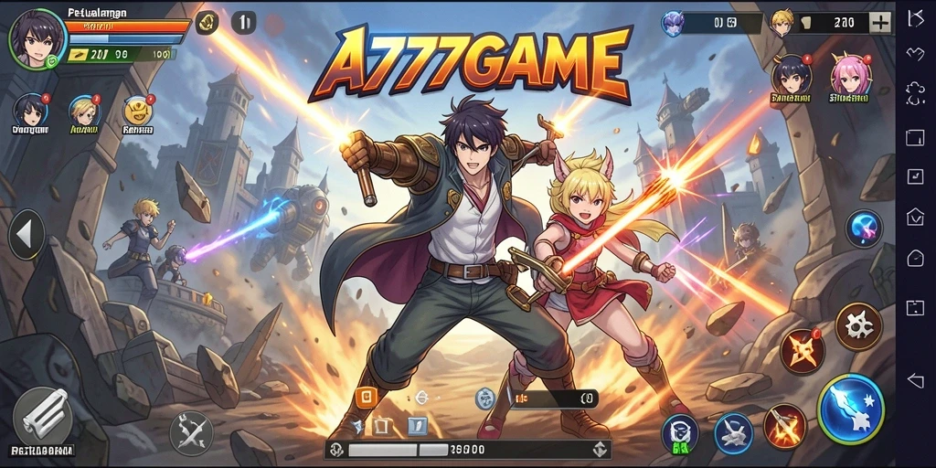 Tampilan gameplay A777GAME yang memukau dan aksi karakter yang dinamis.