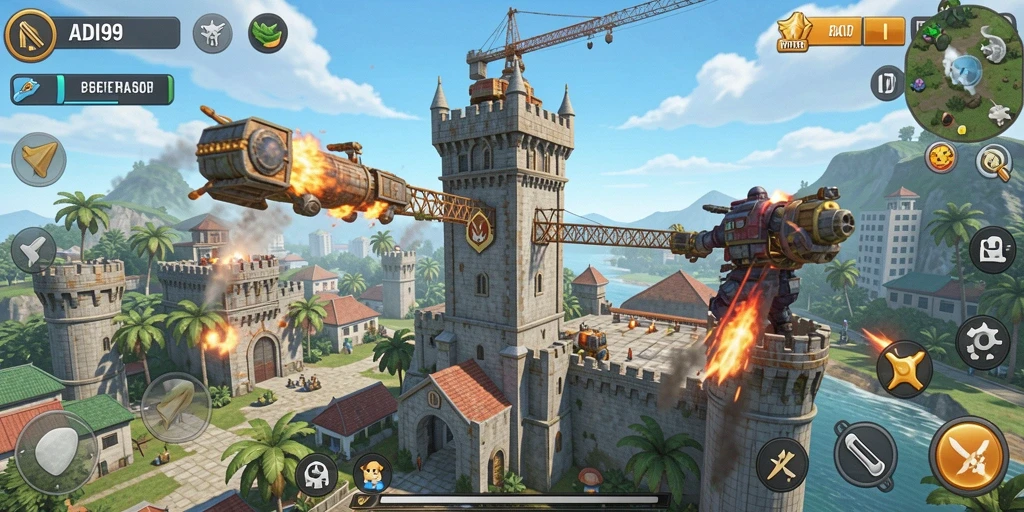 Tampilan seru gameplay ADI99 dengan pertahanan menara yang strategis.