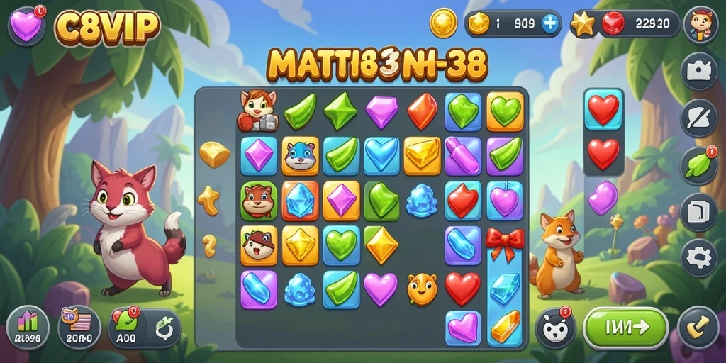 Tampilan gameplay C8VIP dengan kombinasi elemen berwarna yang cerah.