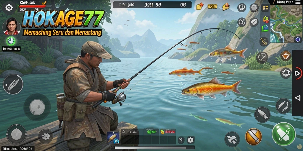 Screenshot gameplay HOKAGE77 menunjukkan suasana memancing yang mendebarkan.