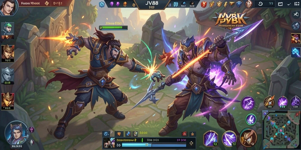 Tampilan gameplay JV88 yang intens dan penuh aksi dalam pertarungan tim.