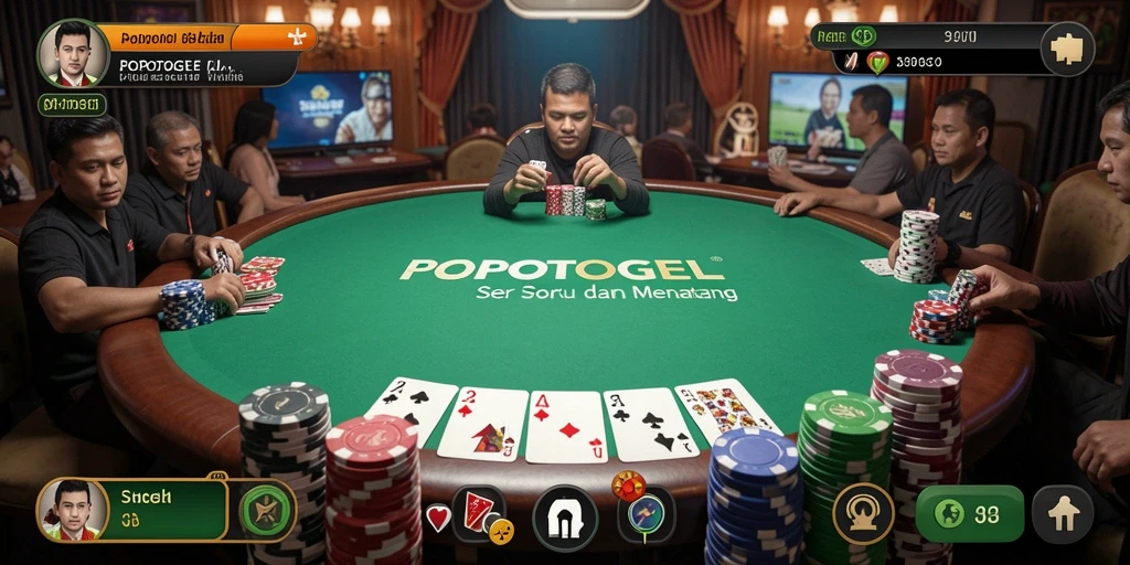 Screenshot gameplay POPOTOGEL menampilkan aksi poker yang seru dan menegangkan.