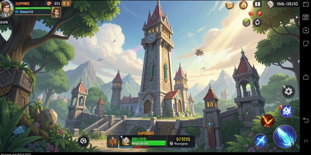 Screenshot permainan <strong>SUPER805</strong>, menunjukkan pertahanan menara yang mengesankan.