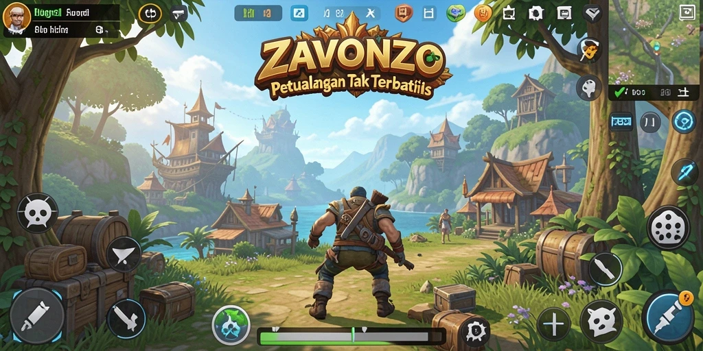 Screenshot gameplay ZAVONZO menampilkan dunia terbuka yang indah dan interaktif.